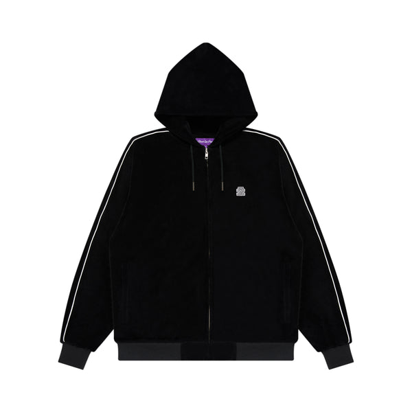 OG LABEL PIPED SLEEVES VELOUR ZIP HOODIE BLACK