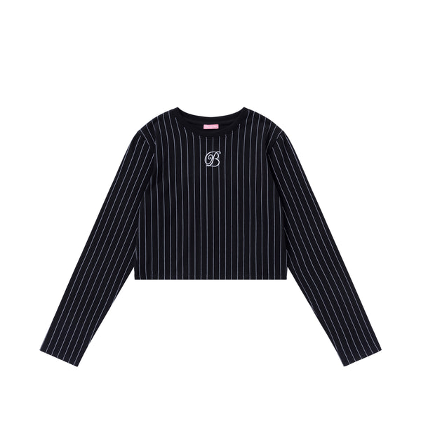 B EMBLEM CROPPED STRIPED L/S TEE BLACK