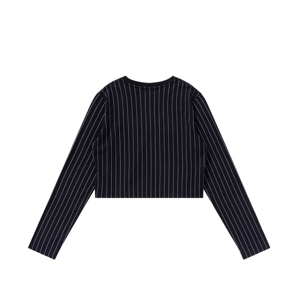 B EMBLEM CROPPED STRIPED L/S TEE BLACK