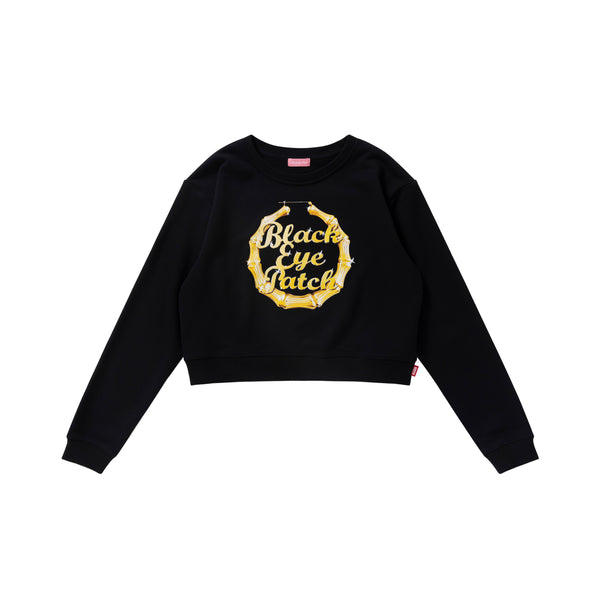 BAMBOO HOOP CROPPED CREW SWEAT BLACK