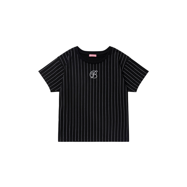 STRIPED B EMBLEM CROPPED TEE