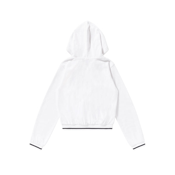 B EMBLEM PILE ZIP HOODIE WHITE