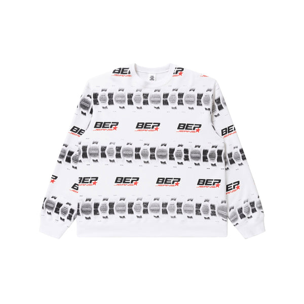 BEP JEANS TIRE BORDERED CREWSWEAT WHITE