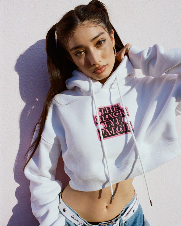 OG LABEL CROPPED HOODIE WHITE