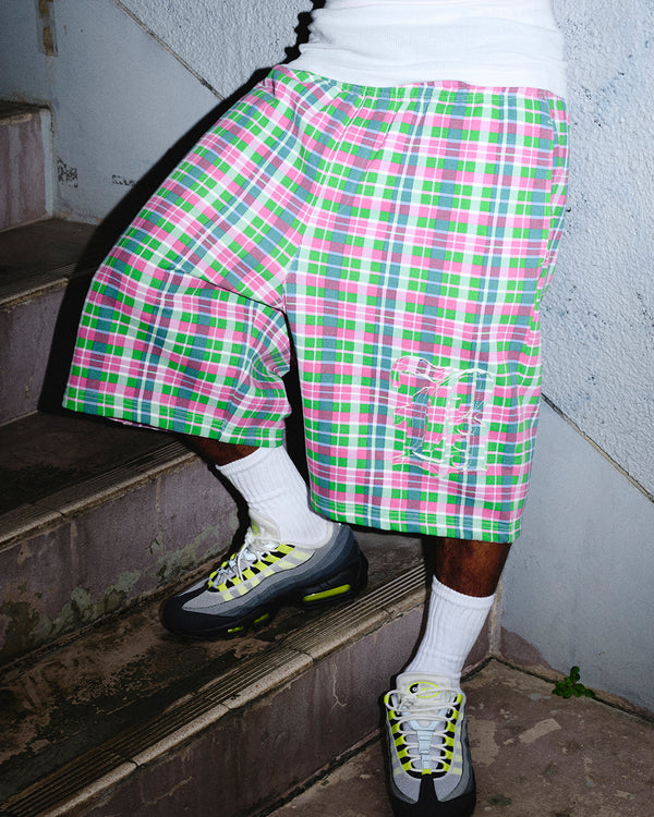 BIG B CHECKED BAGGY SWEAT SHORTS BLUE