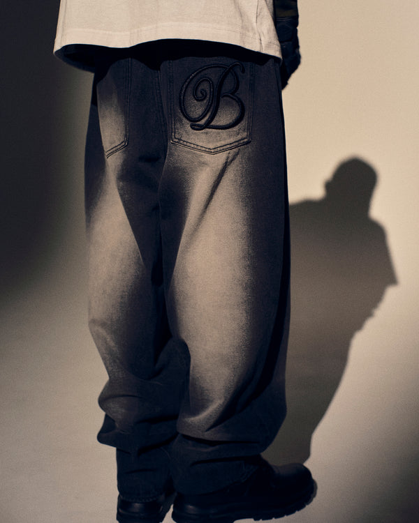 B Emblem Extra Baggy Jeans, Black