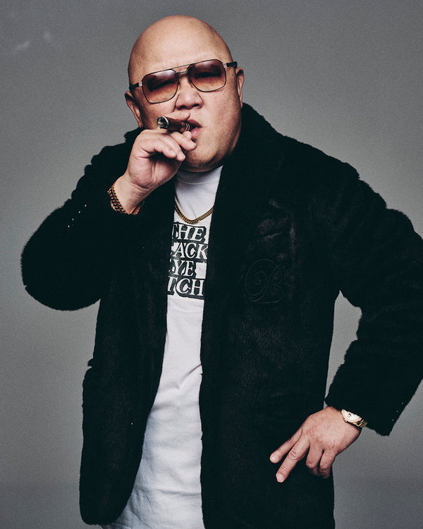 B EMBLEM FAUX FUR TAILORED JACKET BLACK