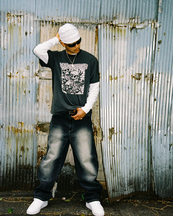 CAPTEK HARDCORE SKULLS TEE WASHED BLACK