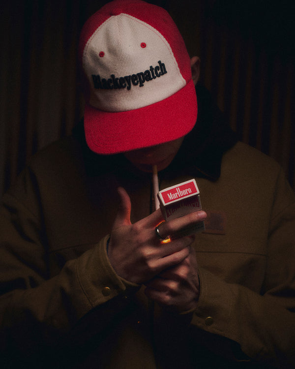 CIGAR SERIF CORDUROY CAP WHITE/RED