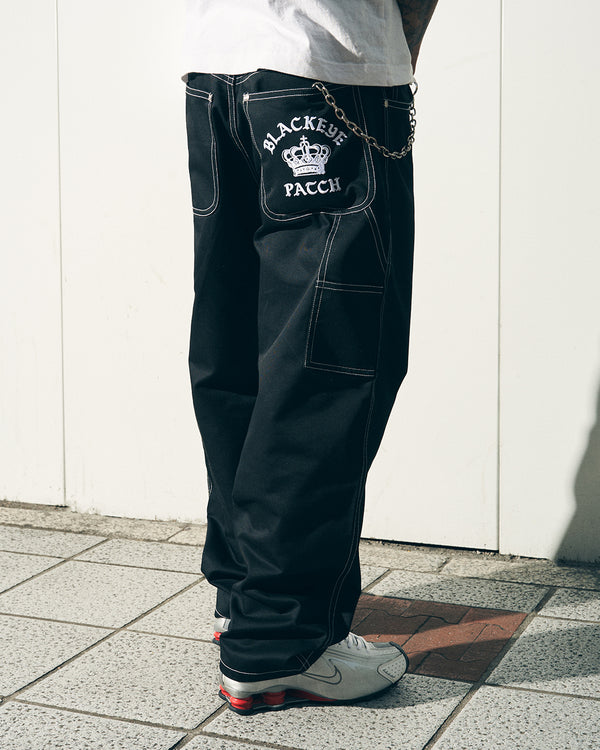 CROWN LOGO PAINTER PANTS BLACK