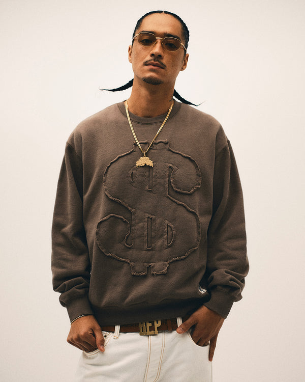 DOLLAR SIGN PIGMENT CREW NECK CHARCOAL