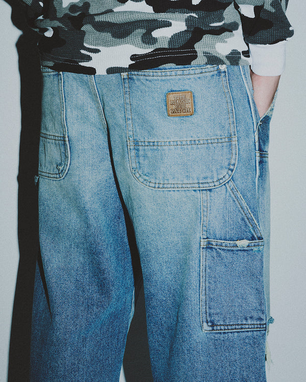 DOUBLE KNEE DAMAGED PAINTER PANTS INDIGO