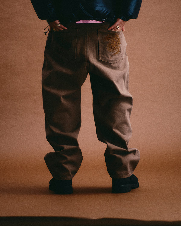 DRAGONS EMBROIDERED WASHED BAGGY PANTS BLACK