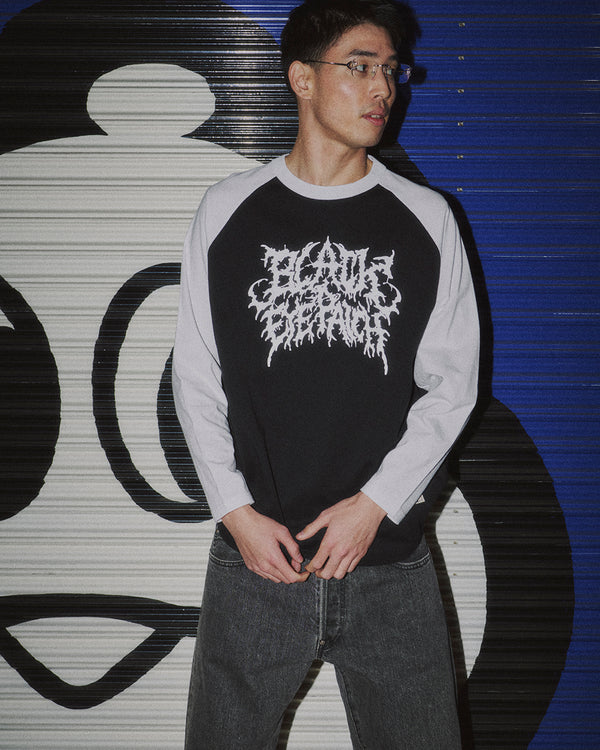 GRINDCORE LOGO RAGLAN L/S TEE BLACK/RED