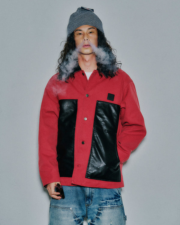 LEATHER PATCHED DUCK JACKET BLACK