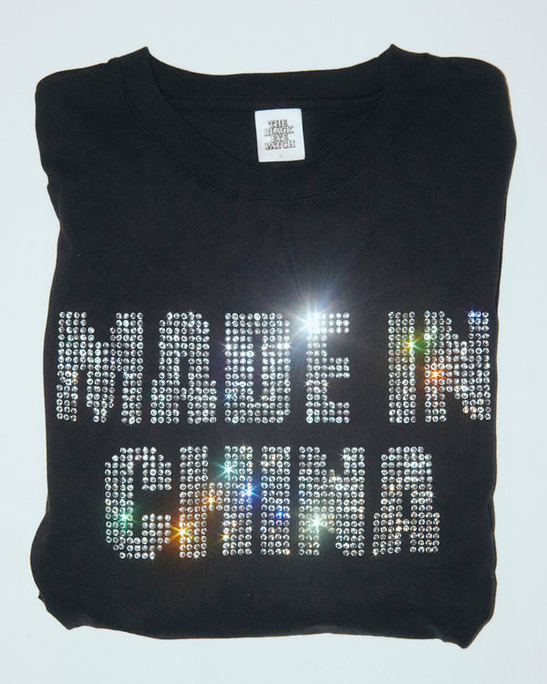 MADE IN CHINA RHINESTONE L/S TEE BLACK