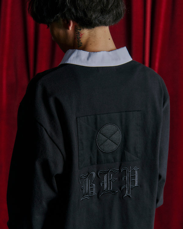 OE JAPAN FLAG LACE UP POLO BLACK