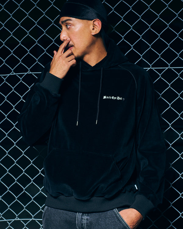 OE LOGO VELOUR HOODIE BLACK