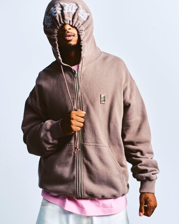 Reflector Embroidered Small HWC Zip Hoodie, Brown