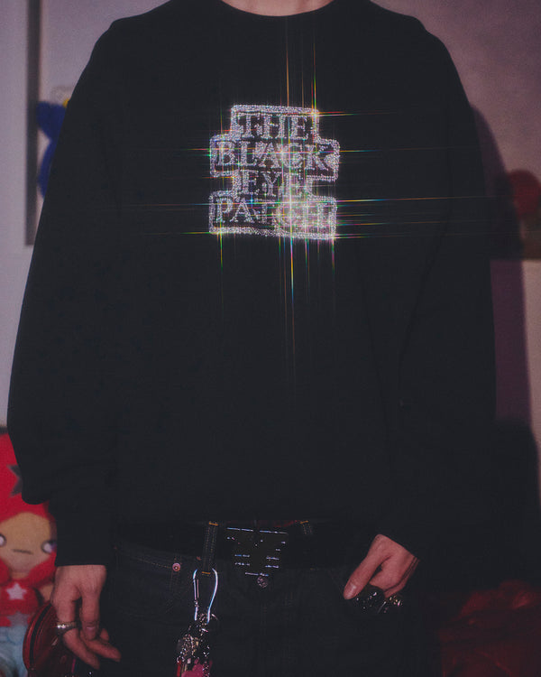 RHINESTONED OG LABEL CREW  SWEAT BLACK