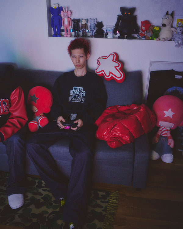 RHINESTONED OG LABEL CREW  SWEAT BLACK