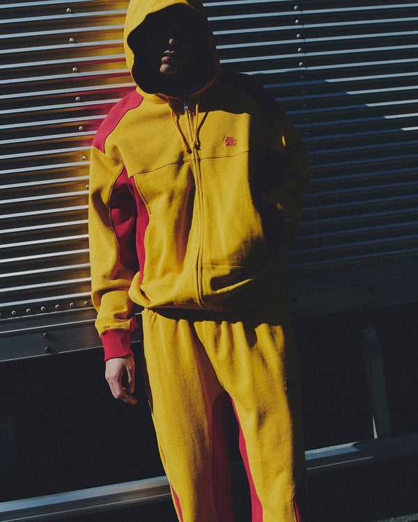 SMALL OG 2 TONE ZIP HOODIE MUSTARD/RED