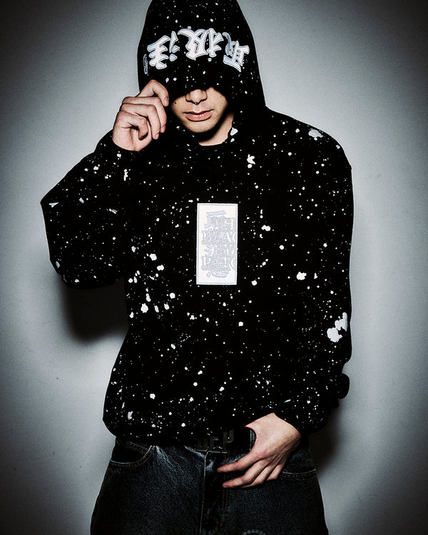 SPLATTERED REFLECTOR HWC LABEL HOODIE BLACK