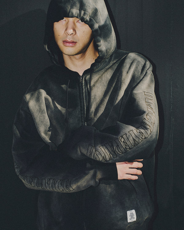 STENCIL LOGO EMBROIDERED FADED HOODIE BLACK