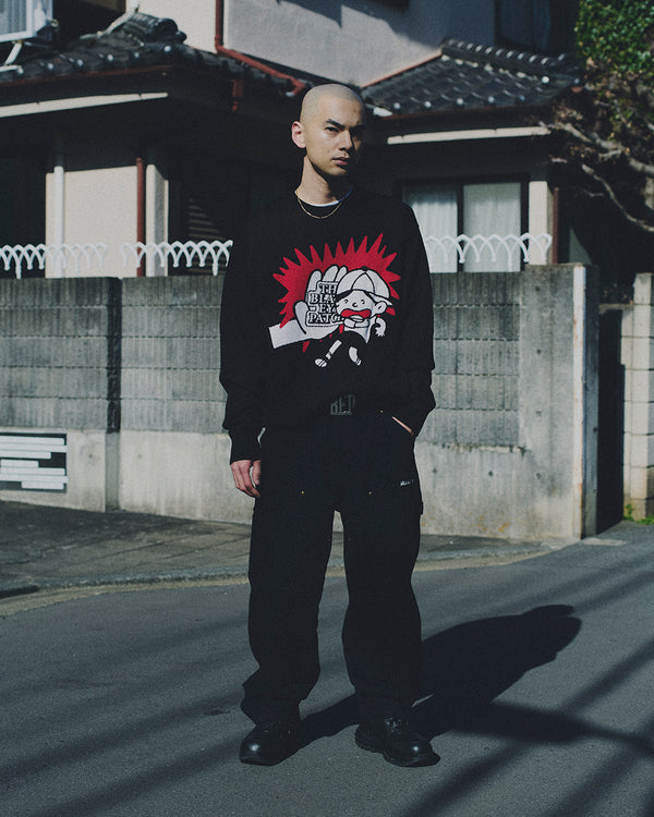TOBIDASHI OG LABEL KNIT SWEATER BLACK