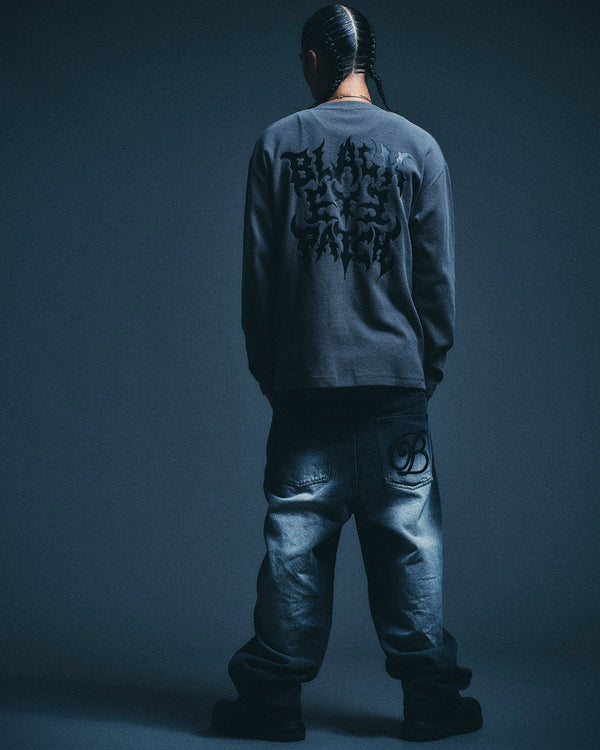 TRAP METAL LOGO HENLEY NECK L/S TEE CHARCOAL