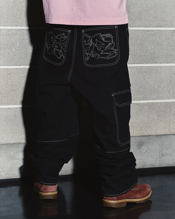 URBAN ARROWS BAGGY CARGO PANTS BLACK