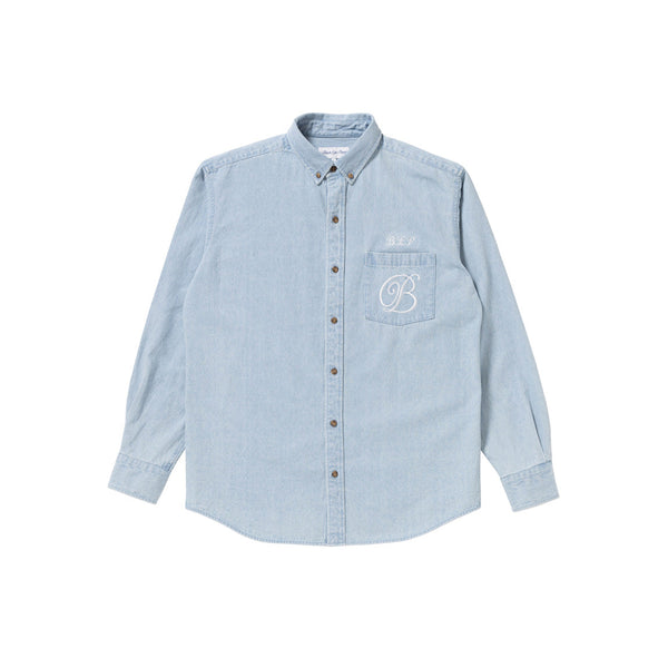 B EMBLEM DENIM SHIRT WASHED BLUE