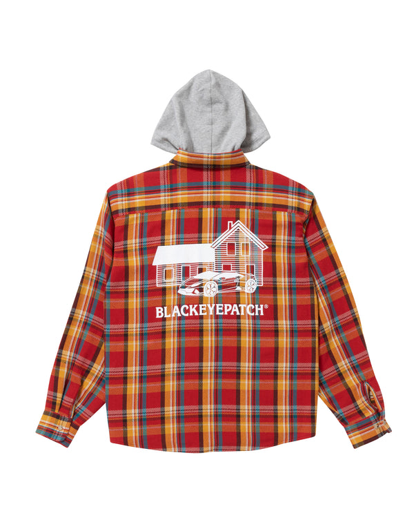 HOODED FLANNEL SHIRT MAROON / AMBER