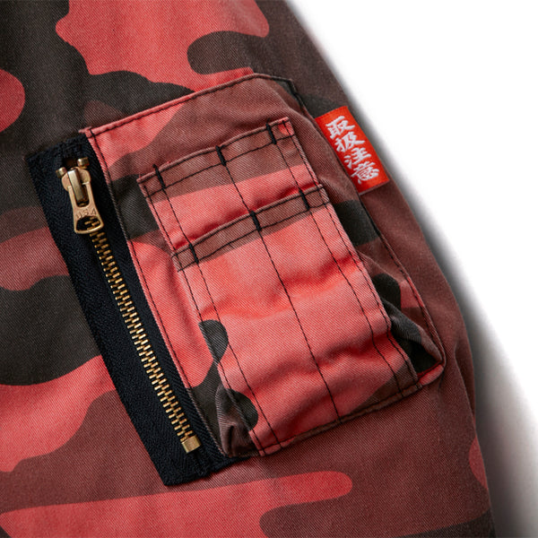 DAMAGED BOMBER JACKET RED CAMO