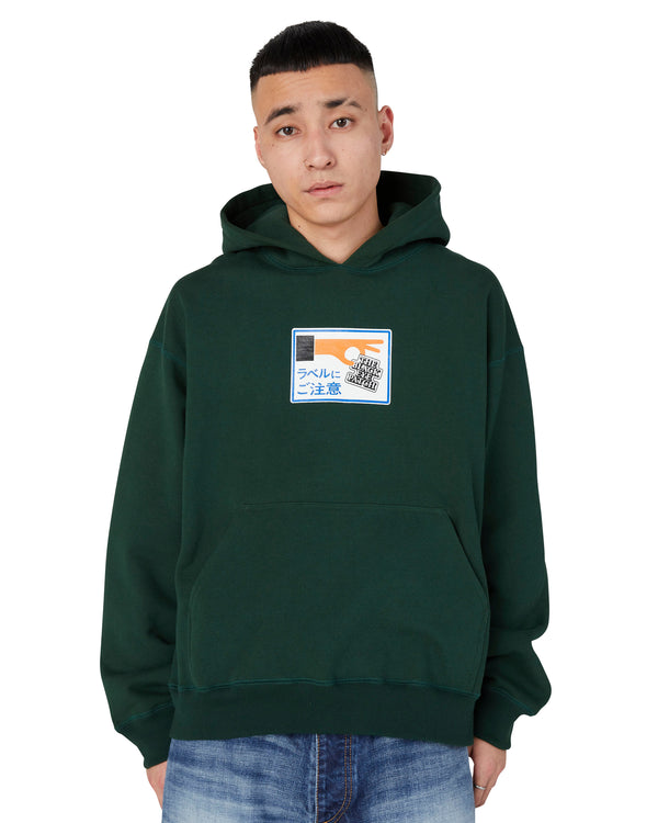 LABEL CAUTION HOODIE D.GREEN