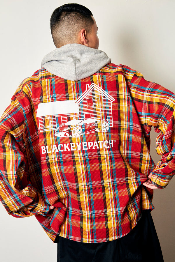 HOODED FLANNEL SHIRT MAROON / AMBER